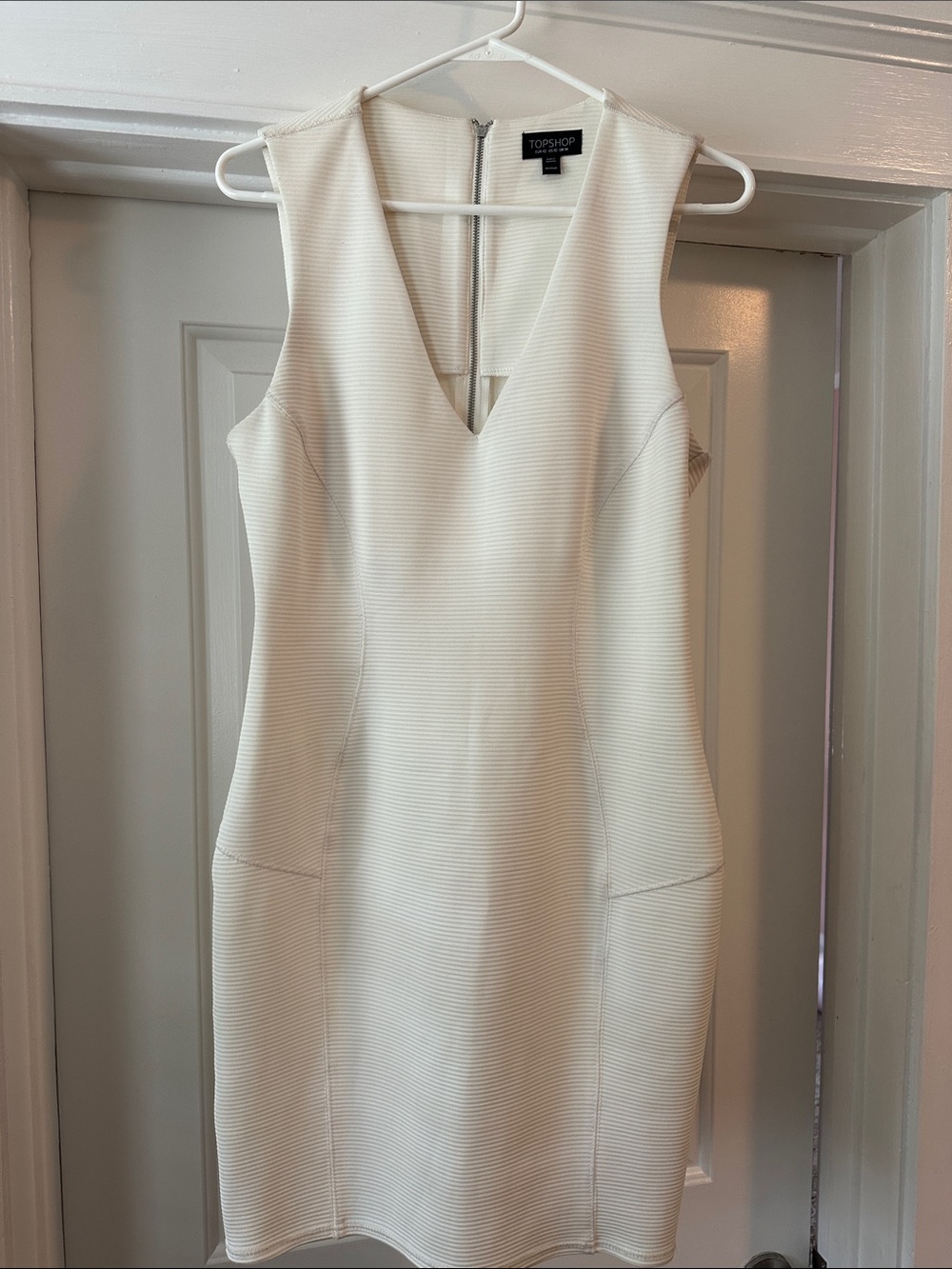 Topshop Ivory Textured V-Neck Mini Dress